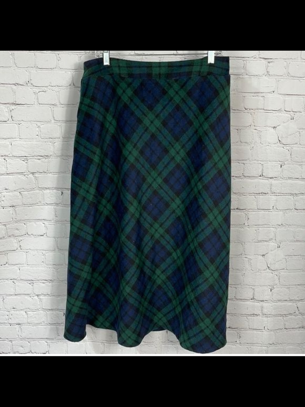 Soft Wool Blend Green and Navy Plaid Women's Skirt